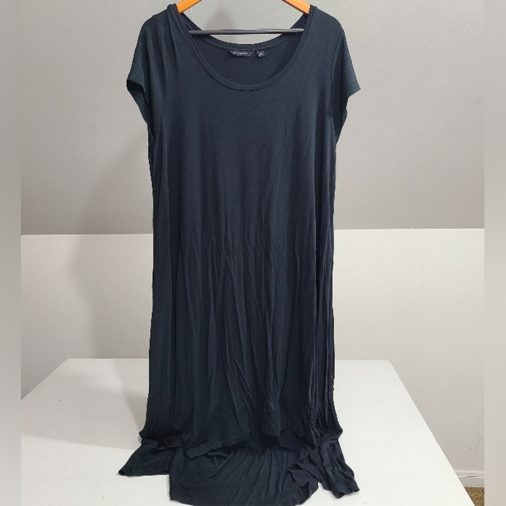 Womens Sz L (P) -H by Halston Black Midi Jersey Stretch Dress Hi Low